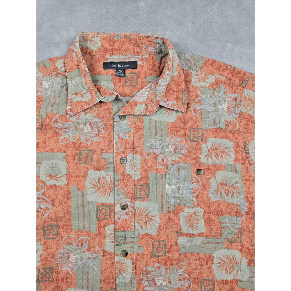 Croft & Barrow Hawaiian Shirt Mens XL Orange Tropical Floral Short Sleeve Cotton
